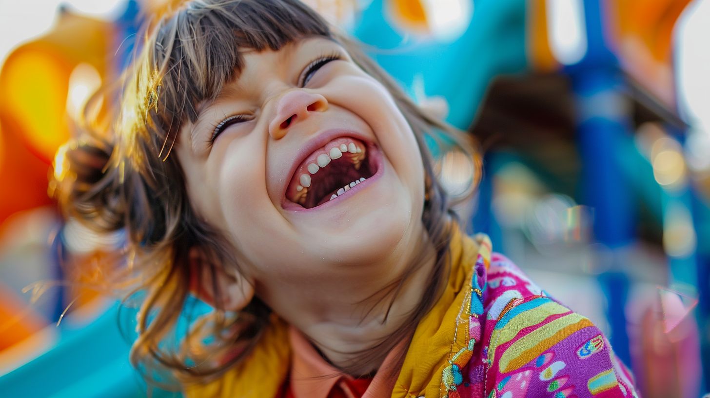 A child joyfully plays at a colorful playground, captured candidly with a 35mm lens. A child joyfully plays at a colorful playground, captured candidly with a 35mm lens.