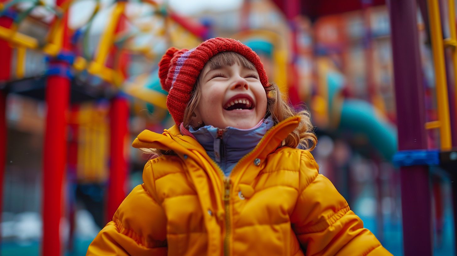 A child joyfully plays at a colorful playground, captured candidly with a 35mm lens. A child joyfully plays at a colorful playground, captured candidly with a 35mm lens.