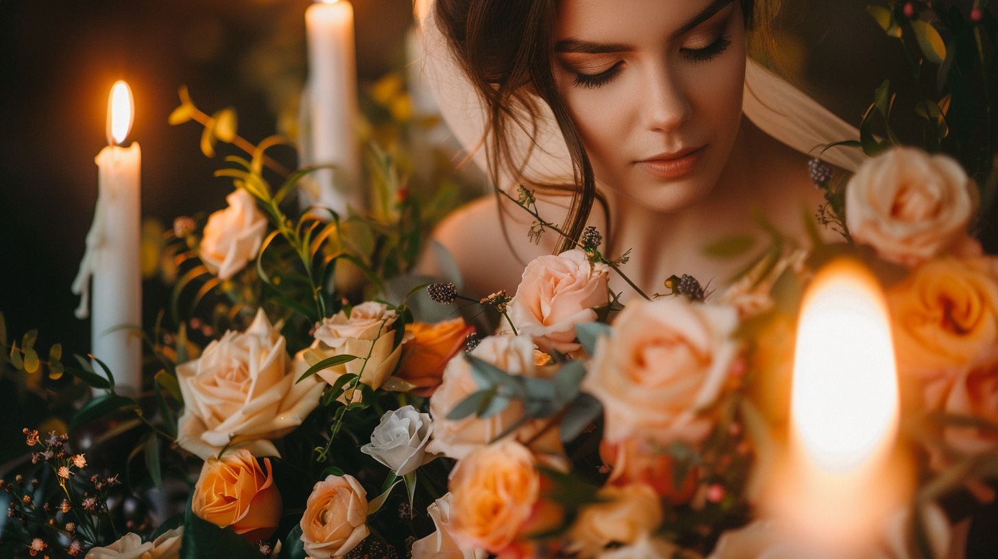 A macro photograph of an intricately arranged wedding bouquet in a natural setting. A macro photograph of an intricately arranged wedding bouquet in a natural setting.
