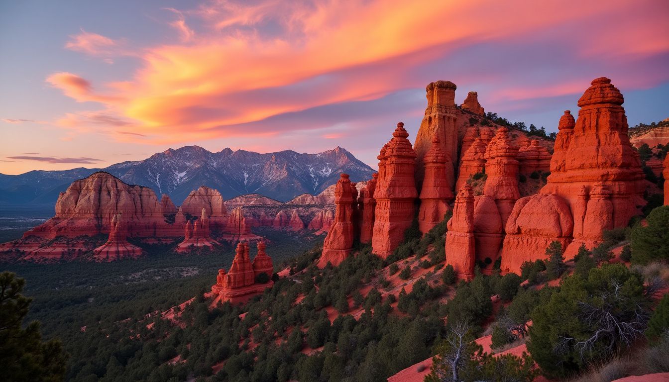 A sunset photo of the Garden of the Gods in Colorado Springs with vibrant red rock formations. A sunset photo of the Garden of the Gods in Colorado Springs with vibrant red rock formations.