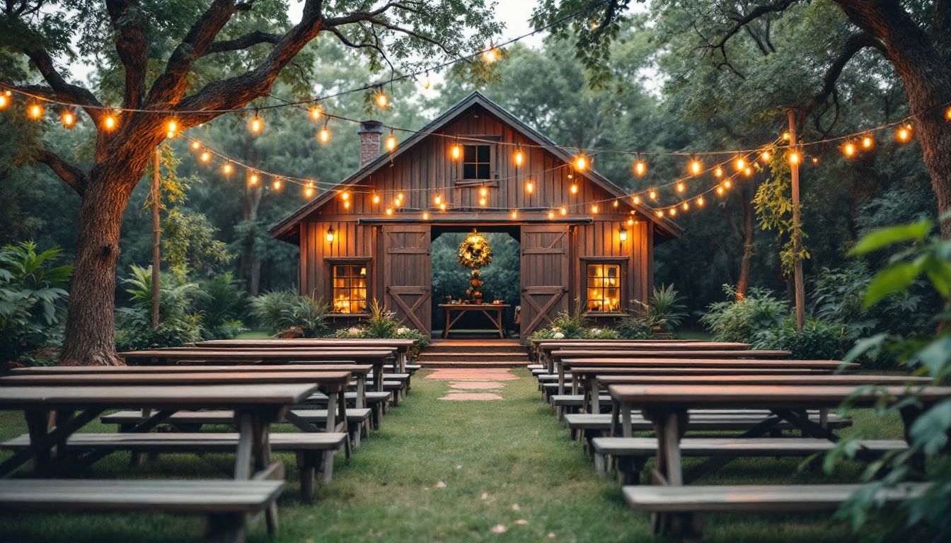A rustic outdoor wedding venue with a charming barn backdrop in Orlando. A rustic outdoor wedding venue with a charming barn backdrop in Orlando.