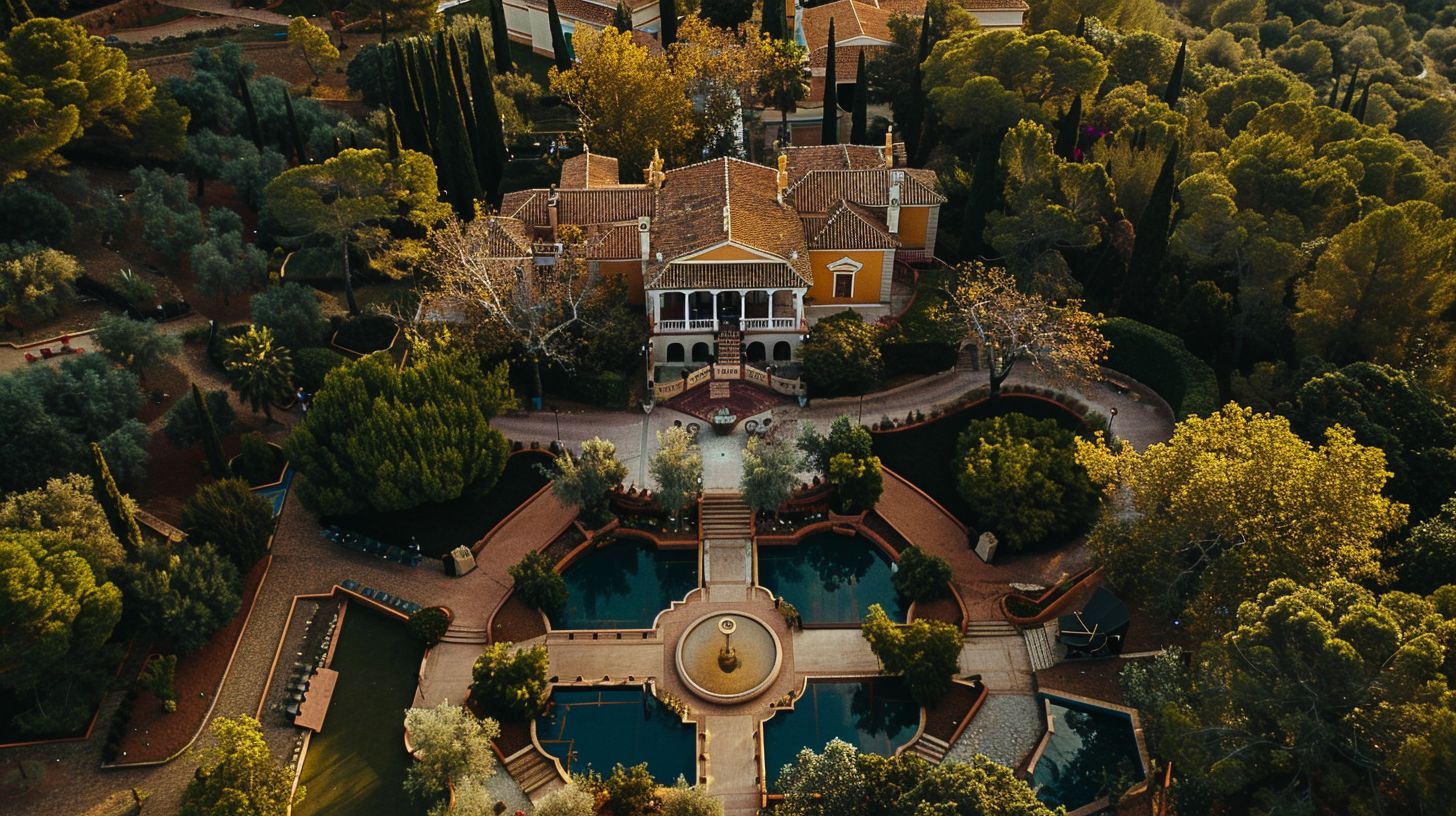 Aerial photograph of a wedding venue captured with a DJI Mavic Air 2 drone. Aerial photograph of a wedding venue captured with a DJI Mavic Air 2 drone.
