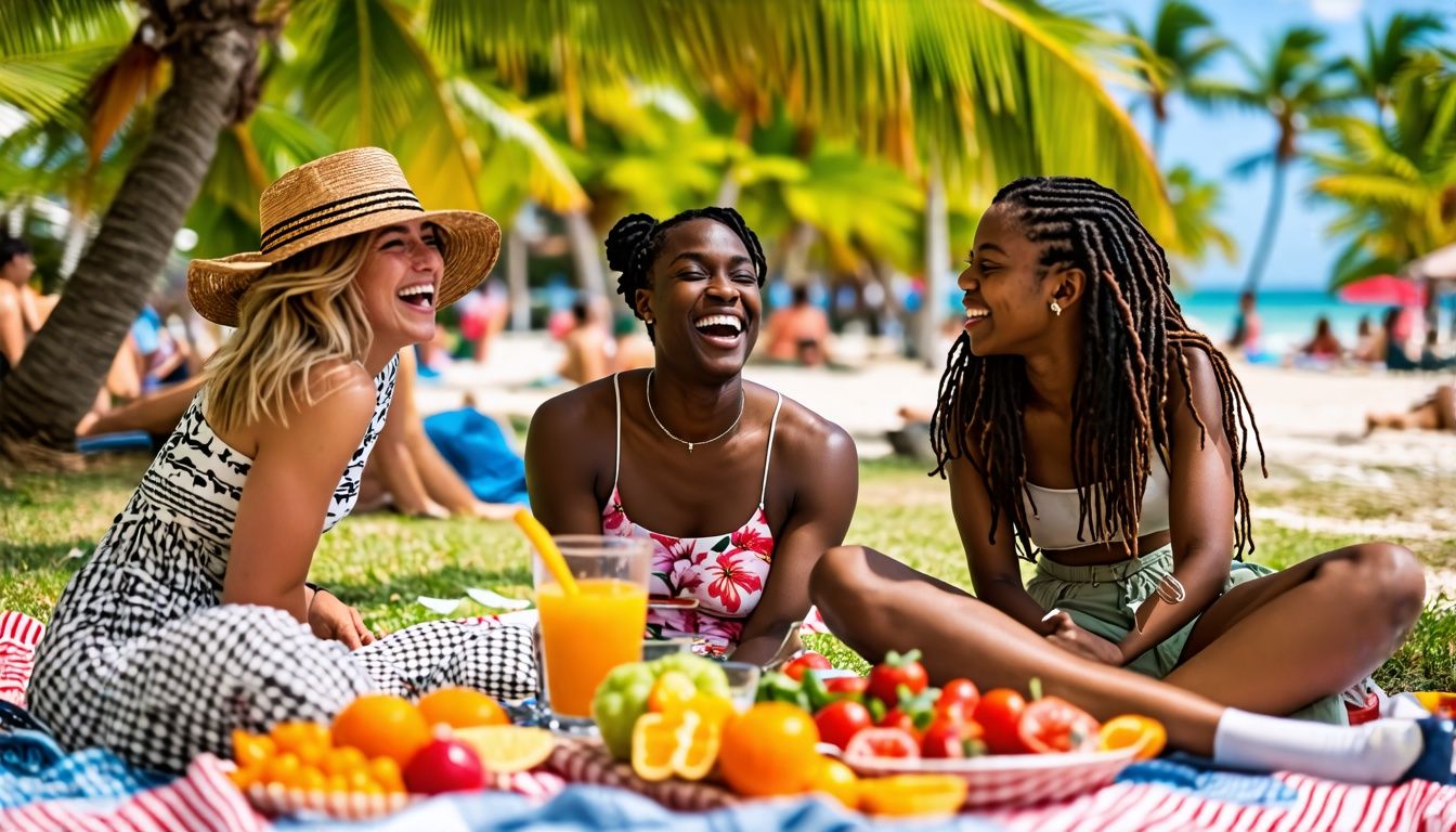 A group of young adults share laughter and joy at a beachside picnic in Miami. A group of young adults share laughter and joy at a beachside picnic in Miami.