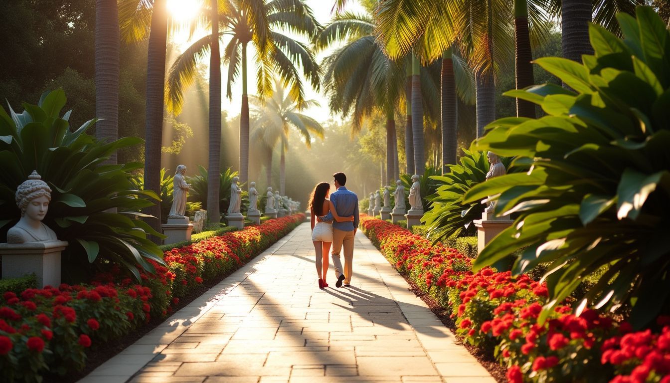 The sunlit pathway at Vizcaya Museum and Gardens in Miami. The sunlit pathway at Vizcaya Museum and Gardens in Miami.