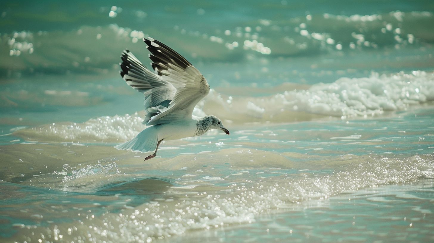 A seagull in flight over the clear waters of Clearwater Beach. A seagull in flight over the clear waters of Clearwater Beach.