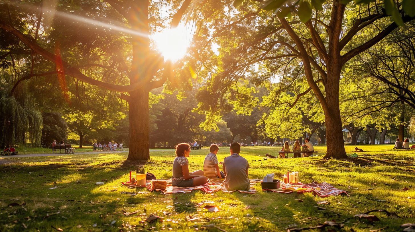 A happy family enjoying a picnic in a sunny park. A happy family enjoying a picnic in a sunny park.