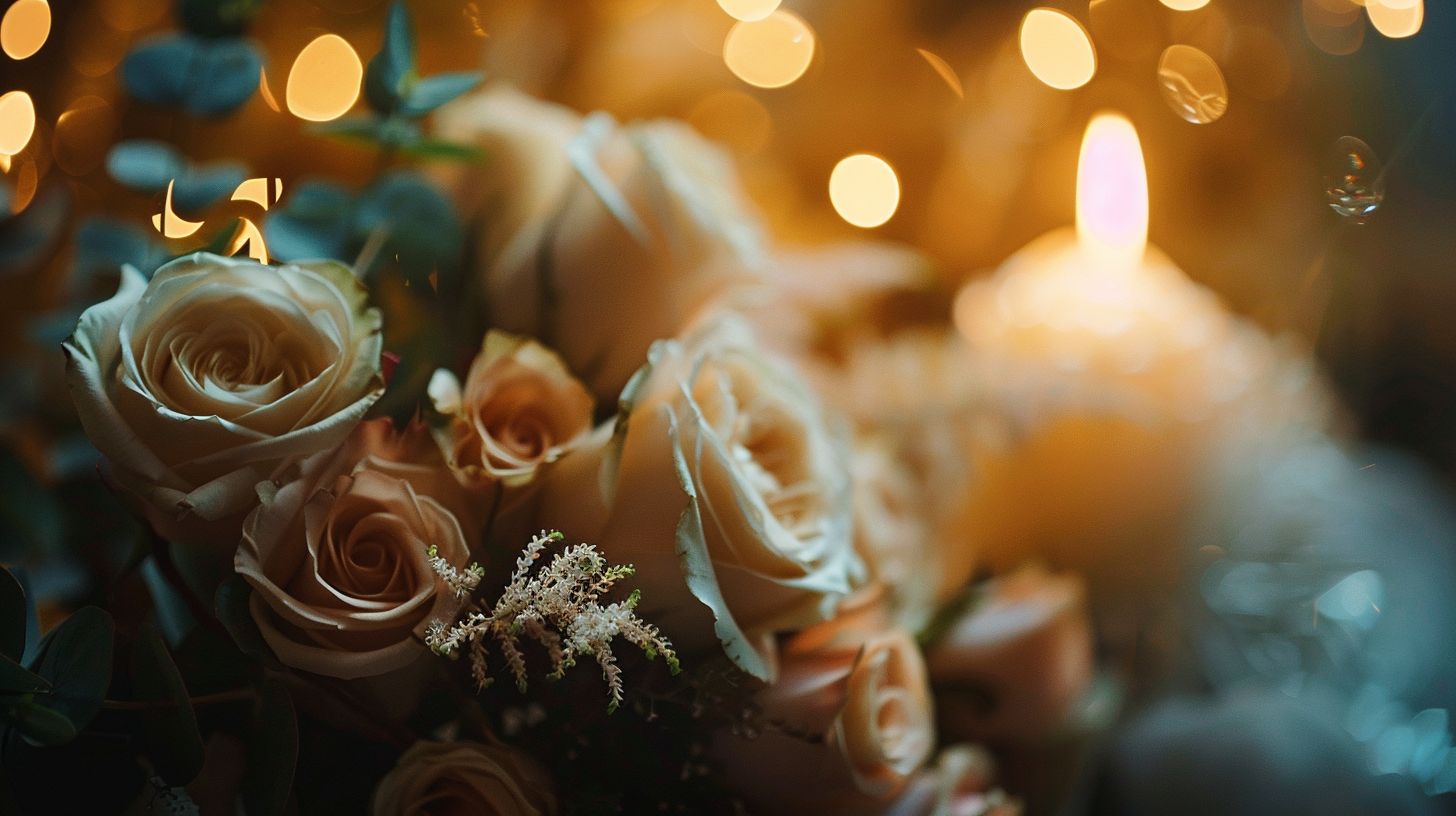 A macro photograph of an intricately arranged wedding bouquet in a natural setting. A macro photograph of an intricately arranged wedding bouquet in a natural setting.