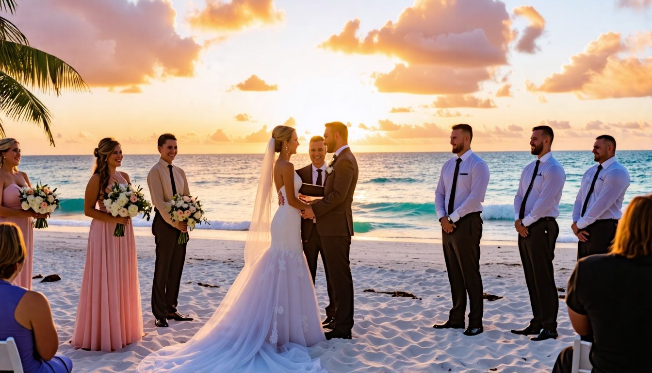 A couple exchanging vows at a beachfront ceremony in Key West, FL, with professional photographers capturing the moment. A couple exchanging vows at a beachfront ceremony in Key West, FL, with professional photographers capturing the moment.