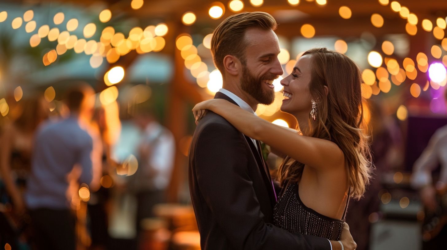 A joyful couple dancing to a live band at Oaks at Plum Creek. A joyful couple dancing to a live band at Oaks at Plum Creek.