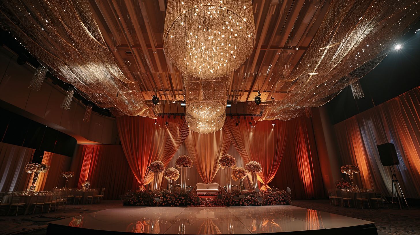 The wedding venue was decorated elegantly with a wide-angle lens. The wedding venue was decorated elegantly with a wide-angle lens.