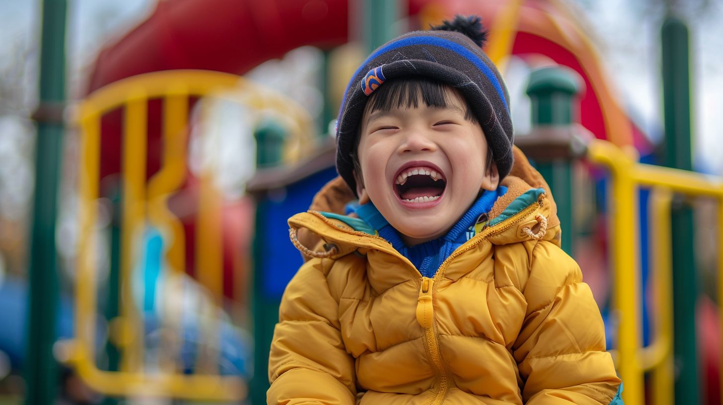 A child joyfully plays at a colorful playground, captured candidly with a 35mm lens. A child joyfully plays at a colorful playground, captured candidly with a 35mm lens.
