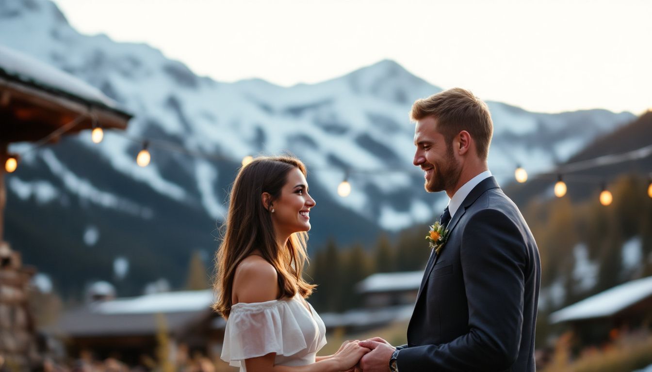 A casual outdoor wedding ceremony at a rustic barn venue in Aspen, Colorado, with a happy couple exchanging vows. A casual outdoor wedding ceremony at a rustic barn venue in Aspen, Colorado, with a happy couple exchanging vows.