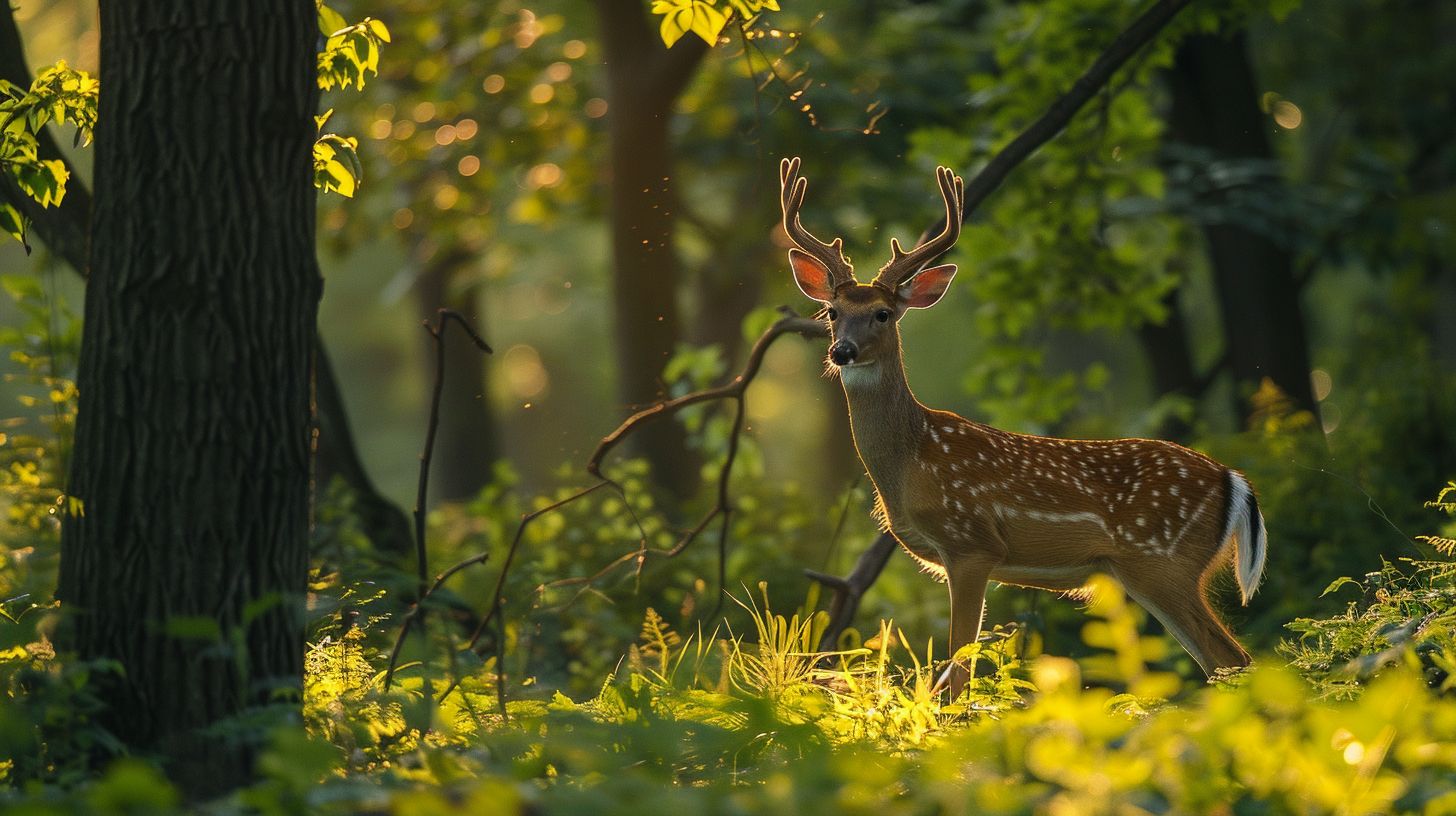 A forest clearing with diverse wildlife captured in a telephoto lens. A forest clearing with diverse wildlife captured in a telephoto lens.