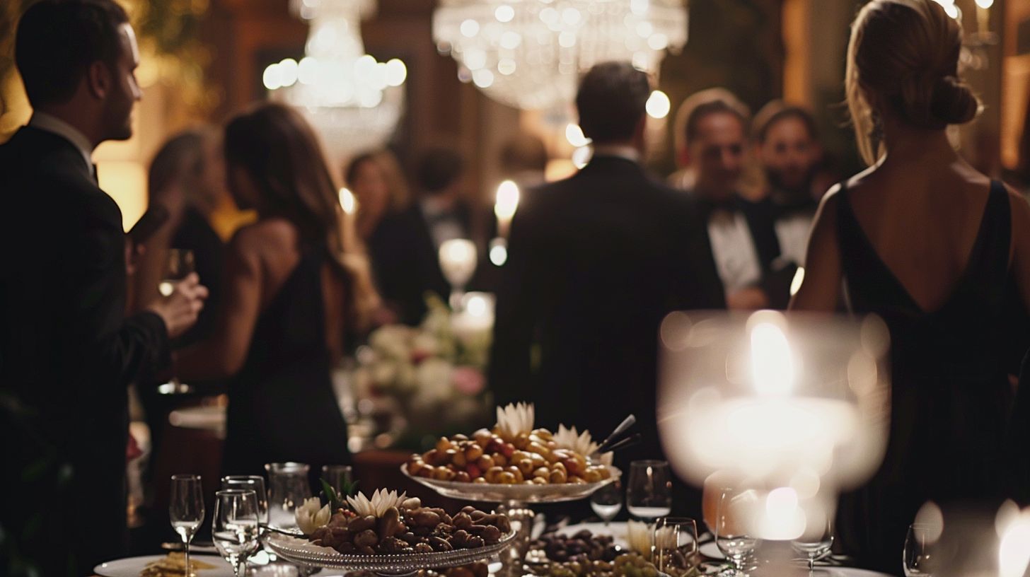 A videographer discussing wedding package options and pricing during a reception. A videographer discussing wedding package options and pricing during a reception.