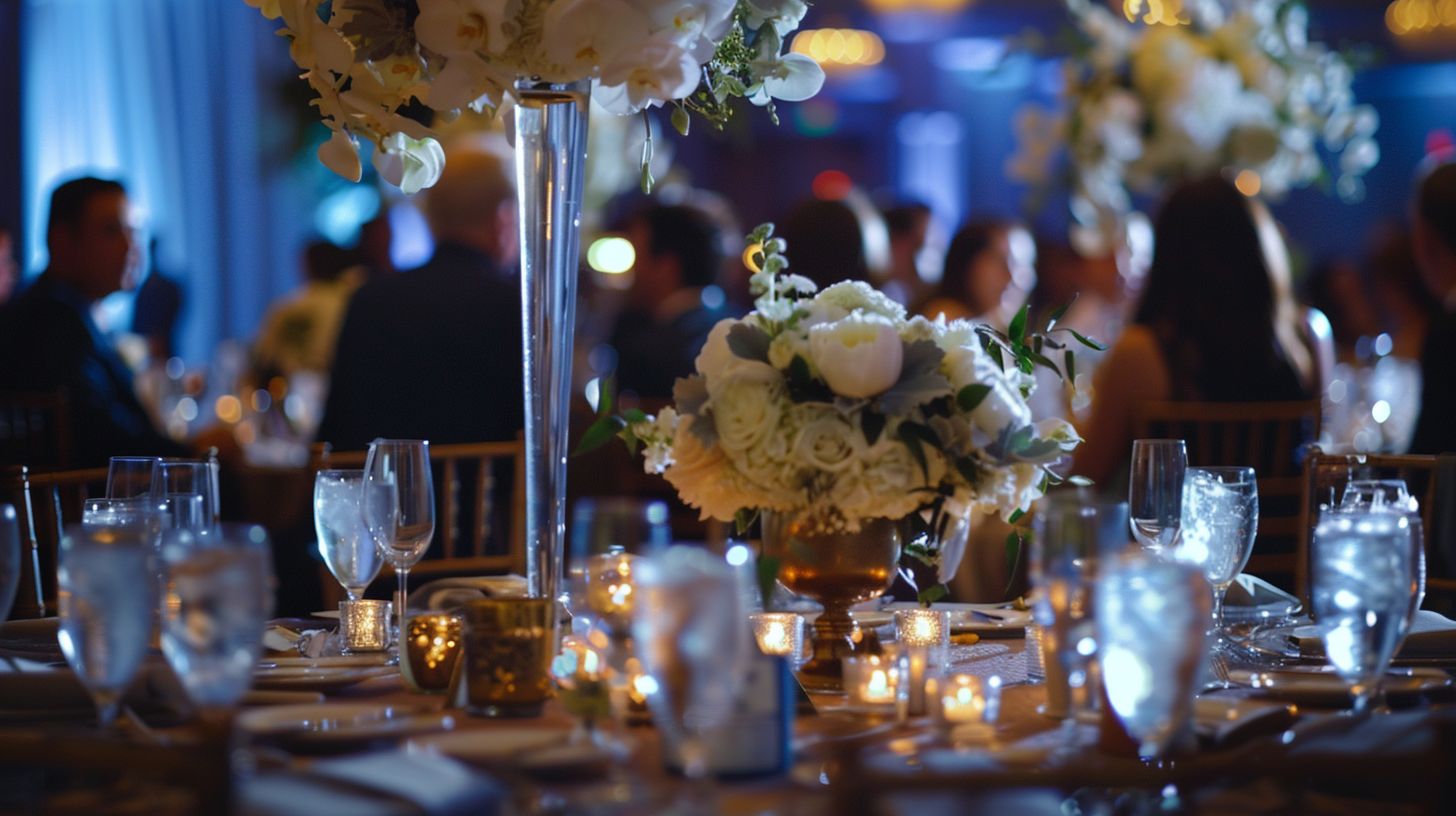 A videographer discussing wedding package options and pricing during a reception. A videographer discussing wedding package options and pricing during a reception.