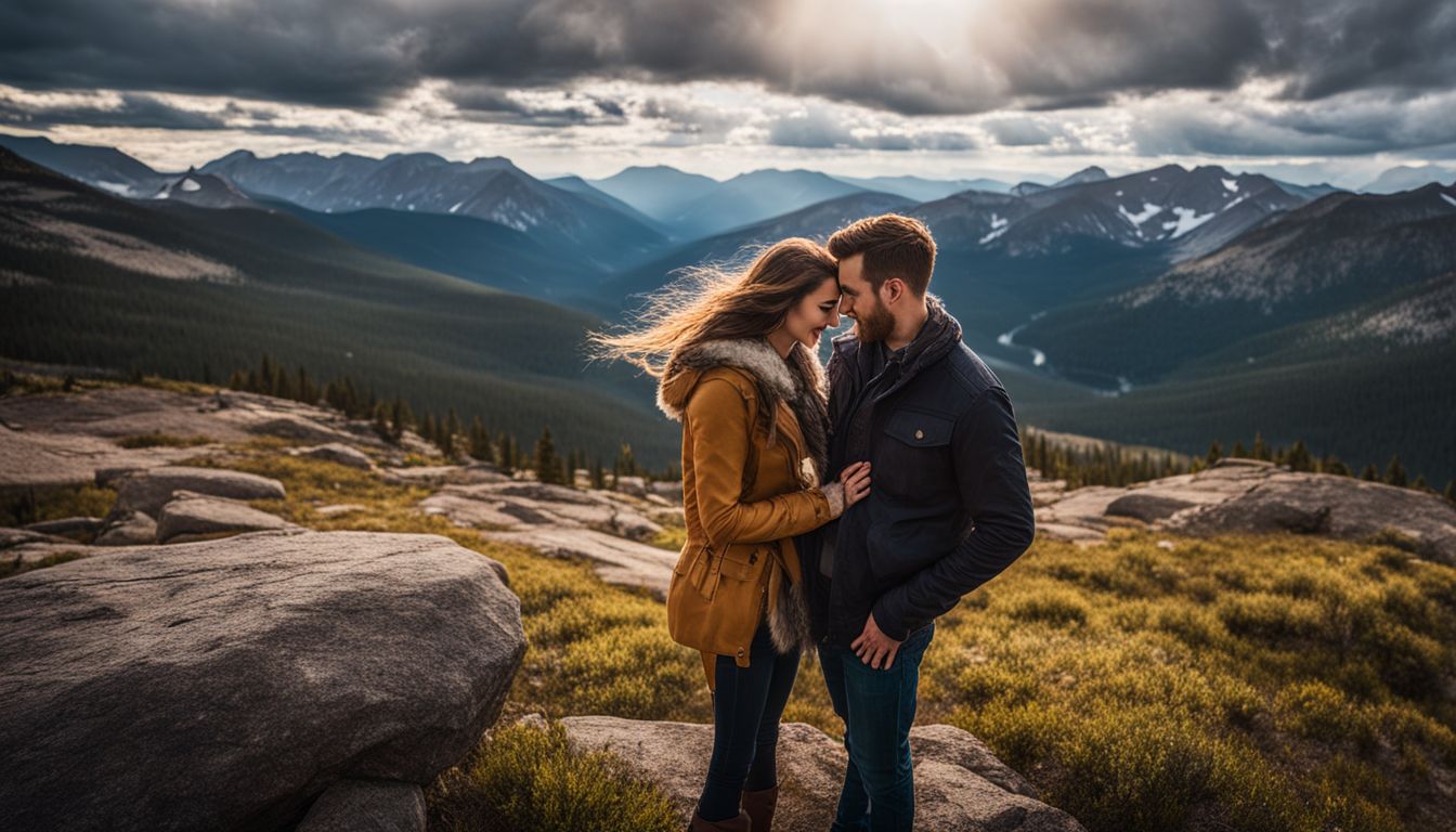 A couple embracing in the stunning Rocky Mountain National Park. A couple embracing in the stunning Rocky Mountain National Park.