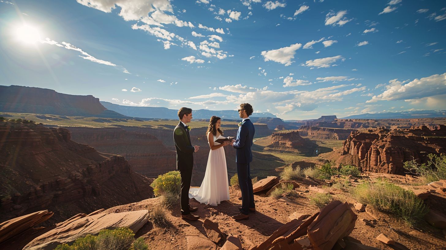 A couple exchanging wedding vows in a beautiful outdoor setting. A couple exchanging wedding vows in a beautiful outdoor setting.