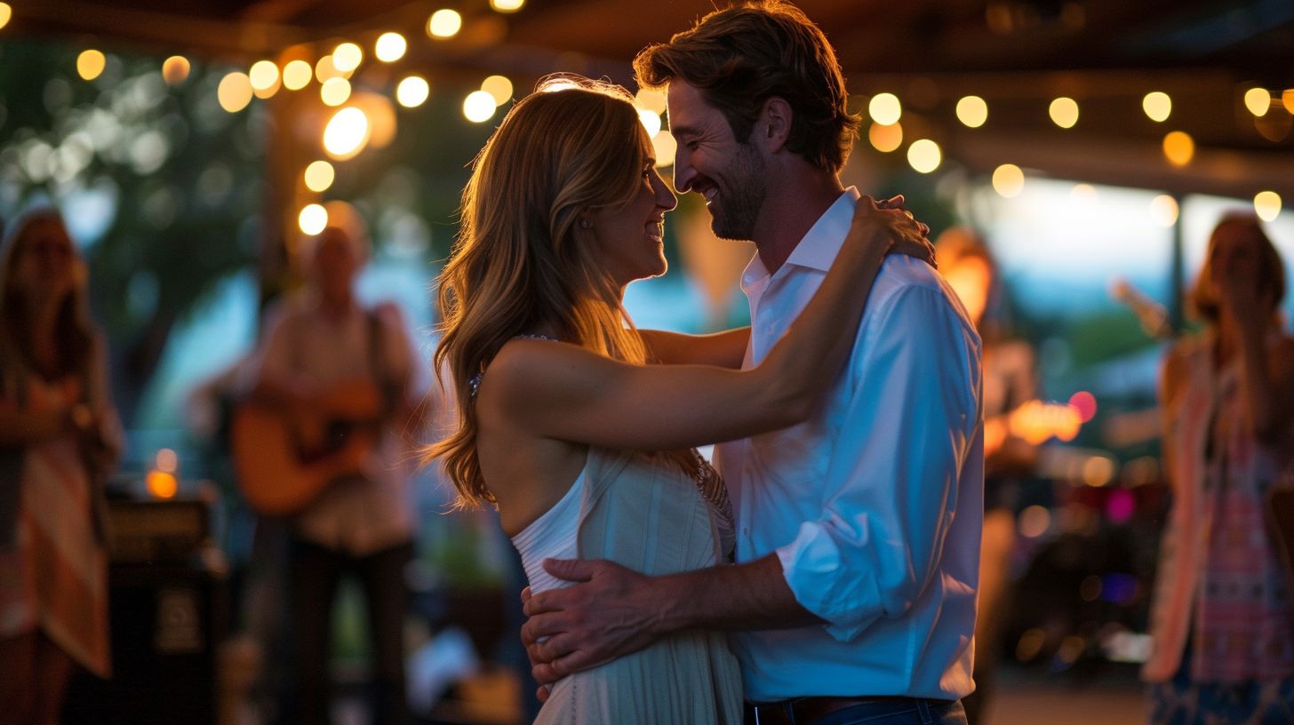 A joyful couple dancing to a live band at Oaks at Plum Creek. A joyful couple dancing to a live band at Oaks at Plum Creek.