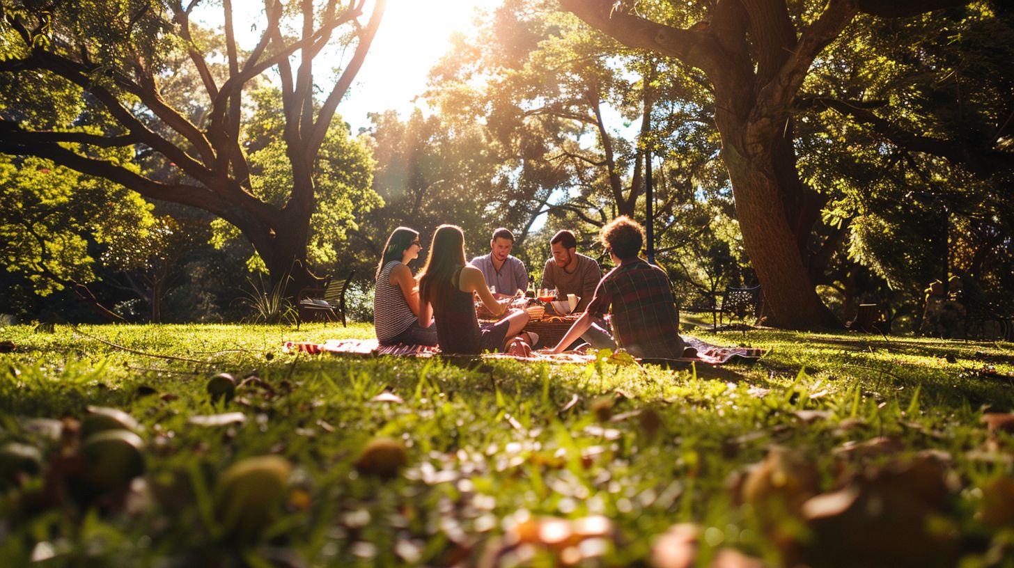 A happy family enjoying a picnic in a sunny park. A happy family enjoying a picnic in a sunny park.