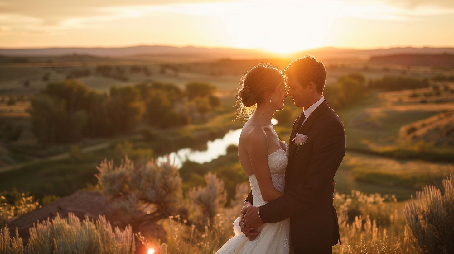 A bride and groom share an intimate moment in a natural outdoor setting. A bride and groom share an intimate moment in a natural outdoor setting.