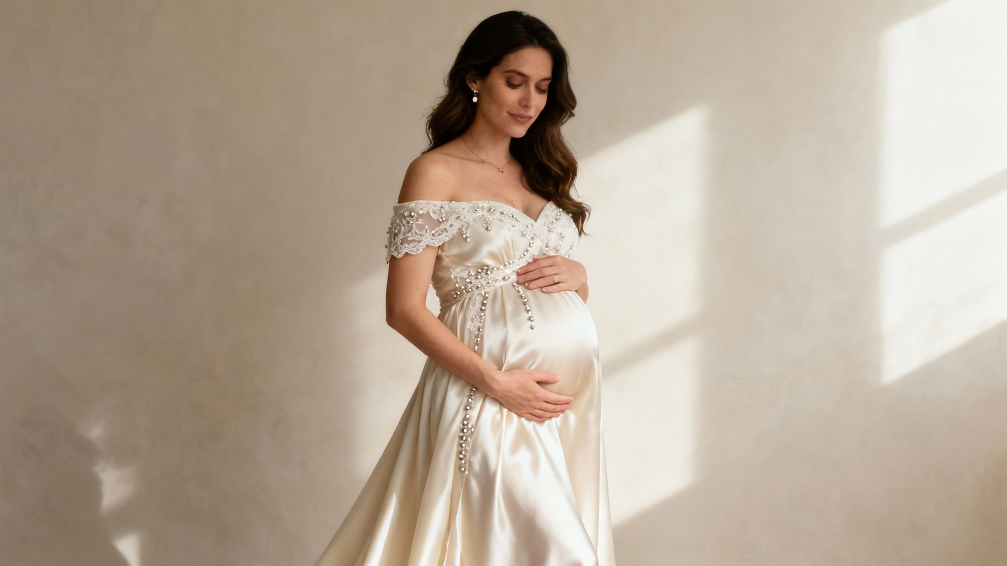 Elegant Maternity Gowns with Embellishments