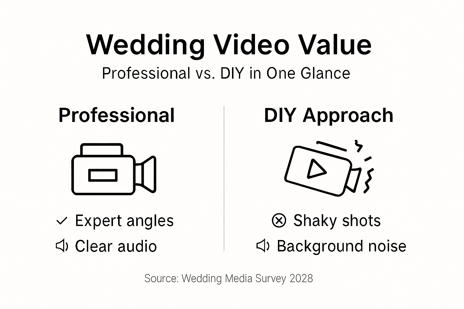 Infographic showing professional vs DIY wedding video comparison