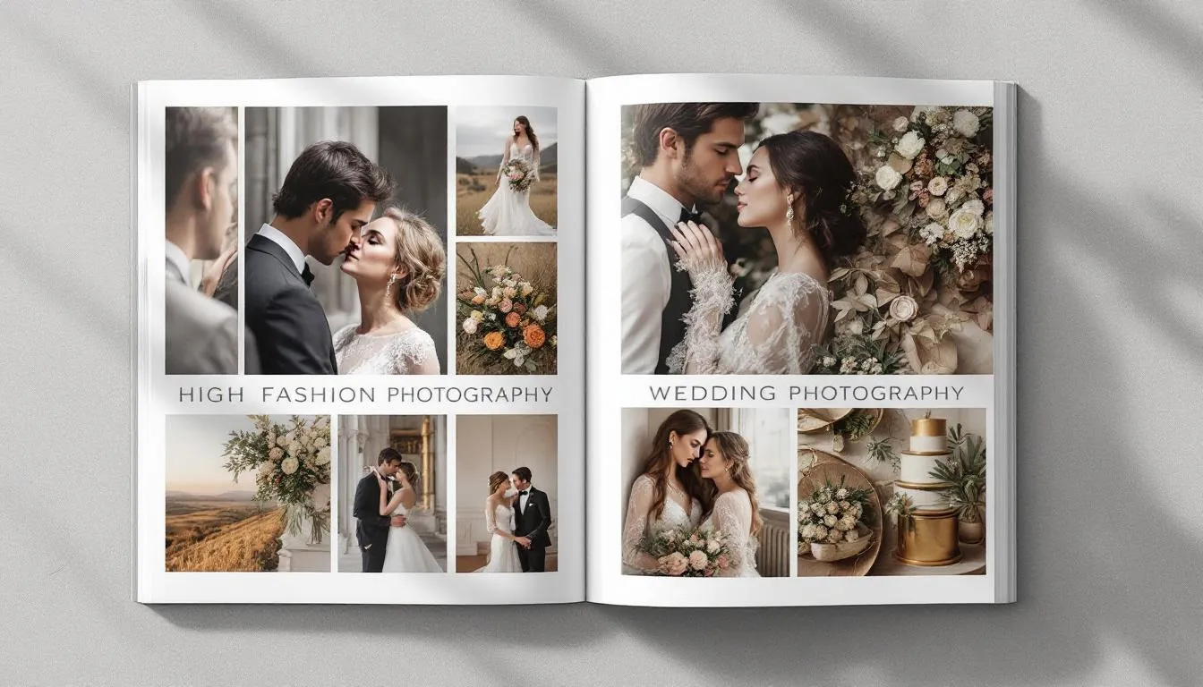 A selection of wedding photography styles displayed in a portfolio.