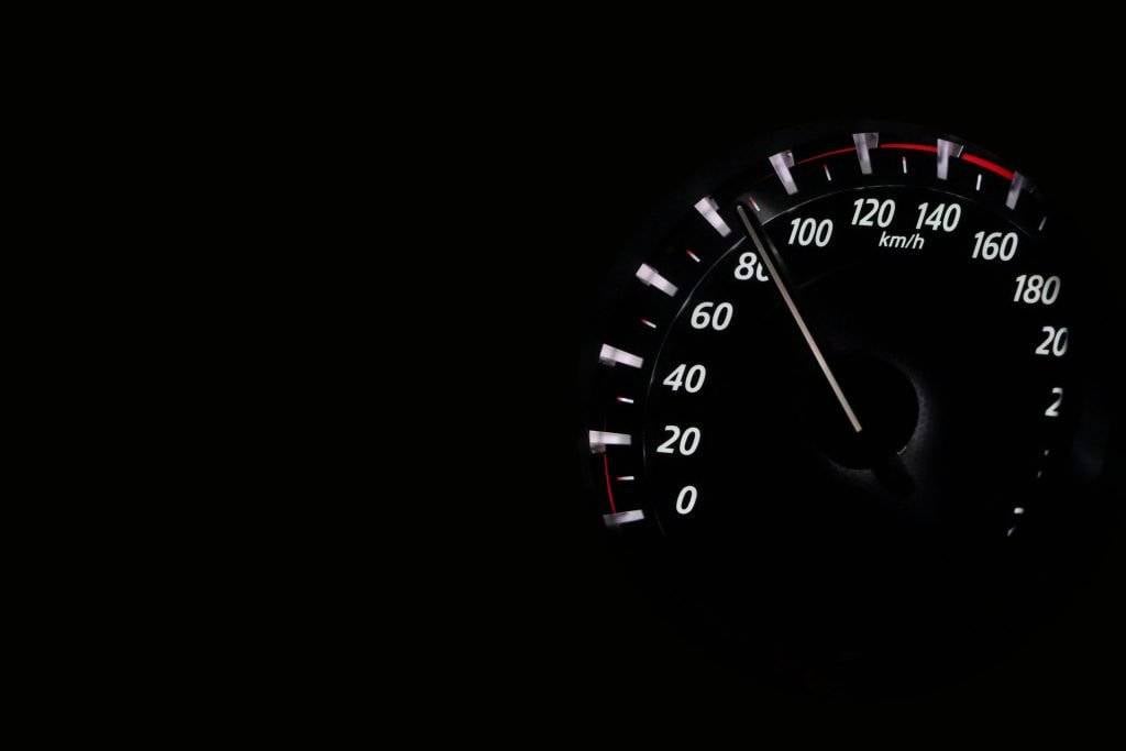 Speedometer showing fast mile per hour