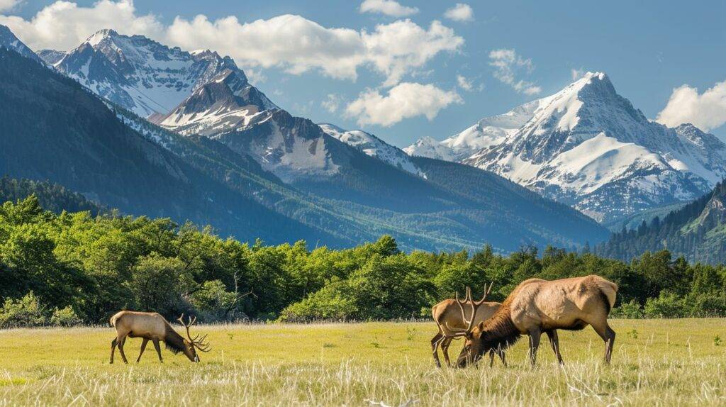 A wildlife photographer captured an image of a grazing elk in a snowy meadow.