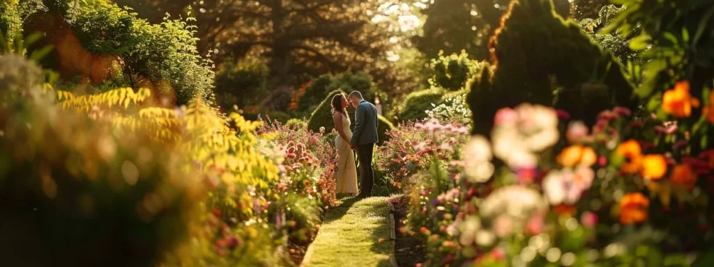 Tailored Wedding Photography Solutions in Miami: Your Detailed Guide 1 a bride and groom standing in a lush garden, surrounded by vibrant flowers, as a professional photographer captures their intimate moment.