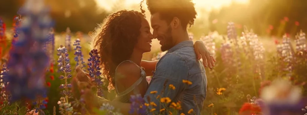 Tailored Wedding Photography Solutions in Miami: Your Detailed Guide 9 a couple laughing and embracing in a sun-drenched field, surrounded by blooming flowers, capturing genuine happiness during their custom photography session.