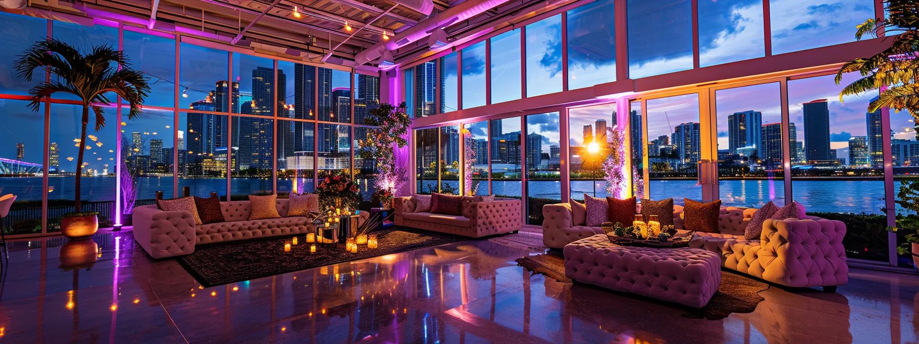 a luxurious waterfront venue overlooking the sparkling miami skyline, the perfect setting for a unique and memorable wedding celebration.