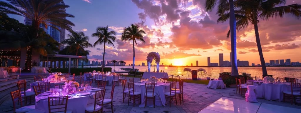 capturing a stunning sunset kiss at an iconic miami location to create unforgettable wedding memories.