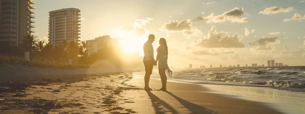 a couple exchanging vows on a sun-kissed miami beach, captured by a skilled photographer with a keen eye for candid moments.