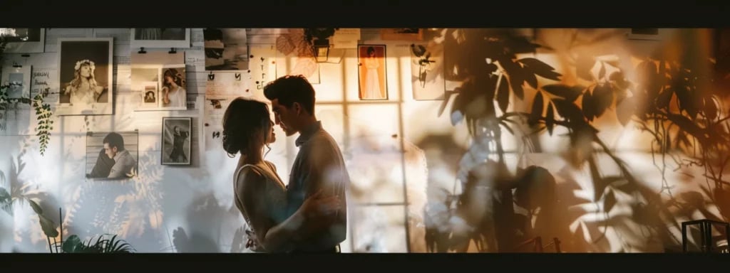 a bride and groom sharing their love story with a miami wedding photographer, surrounded by mood boards and inspirational photos.