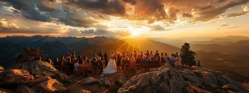 a colorado wedding photographer captures a romantic sunset ceremony in the rocky mountains.