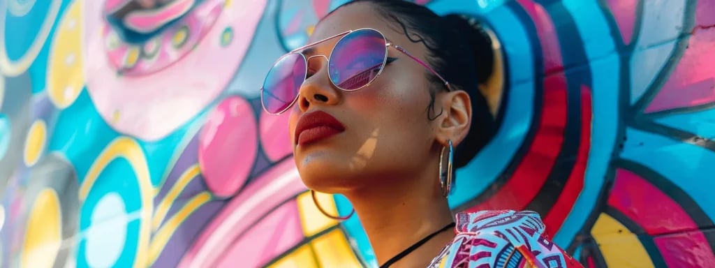 Guide to Perfect Engagement Session Outfits in Miami 5 a fashionable individual standing in front of colorful street art walls in miami's urban district, showcasing urban chic style with vibrant cityscapes as the backdrop.