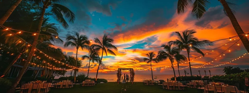a professional photographer capturing a stunning miami beach wedding under a dramatic sunset sky.