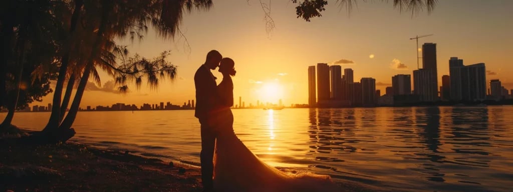 a professional wedding photographer capturing a stunning sunset wedding in miami, showcasing varying hourly rates based on experience and reputation.