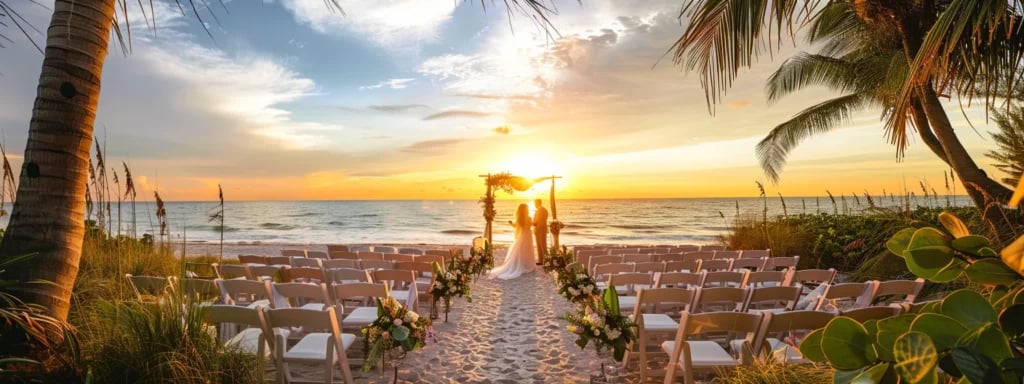 Discover Exclusive Miami Wedding Photographer Package Deals Now 11 a serene setting with a professional miami wedding photographer capturing a beautiful sunset ceremony on the beach.