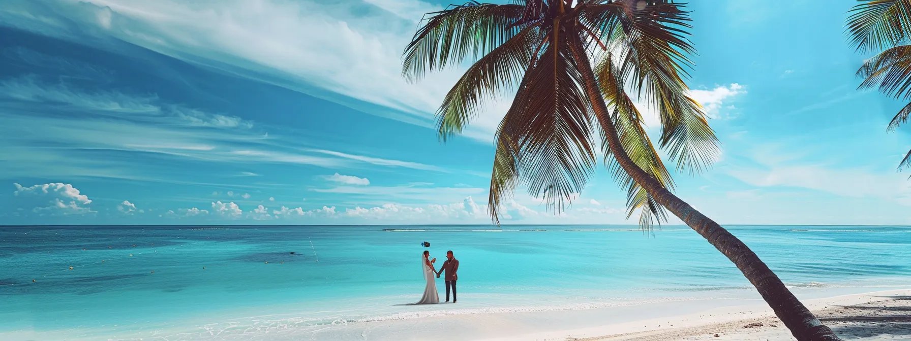 a stunning bride and groom exchanging vows in a tropical beach setting, captured by a professional photographer and videographer in miami.