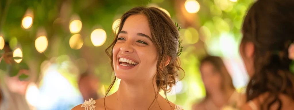 a joyful miami bride laughing candidly with her guests at a coconut grove wedding, capturing genuine emotions and unscripted moments.