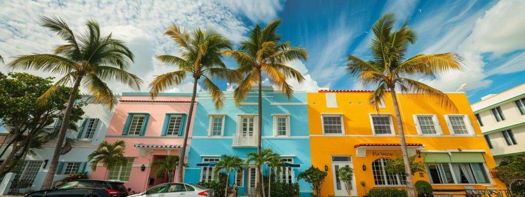 Scenic Miami Pre-Wedding Photo Shoot Ideas for Couples 1 a breathtaking sunset casts a warm glow over the tranquil waters of south beach, framed by palm trees, creating an idyllic backdrop for a romantic pre-wedding photo shoot.